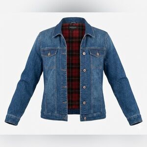 Parasuco Jeans Denim Jacket Red Black Plaid Lined Double Fleece lining Size L